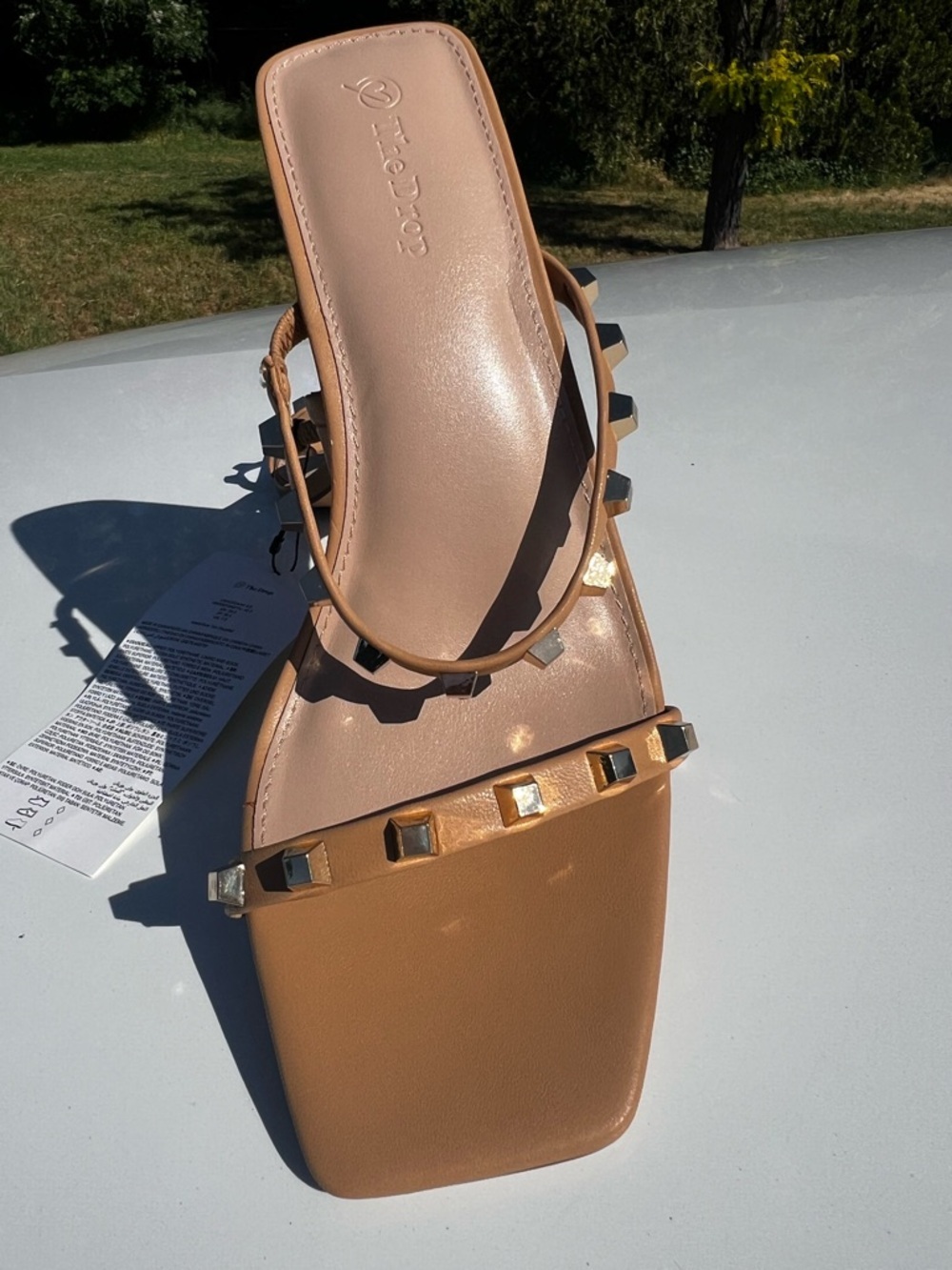 The Drop Women’s Every Square Toe Two Strap High Healed Sandal Doe Tan Sz 9 1/2 - Picture 3 of 8